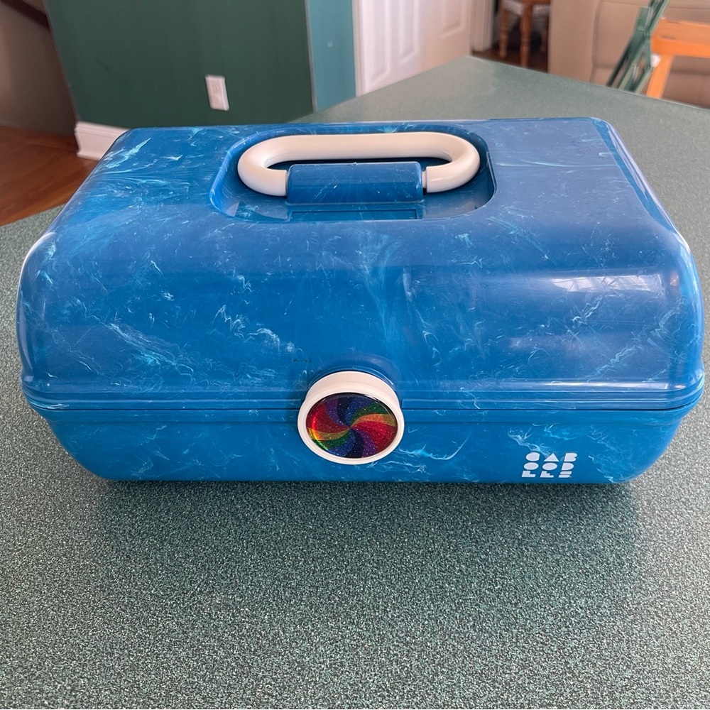 Vtg Inspired Caboodles Blue Marble Makeup Storage Mirror